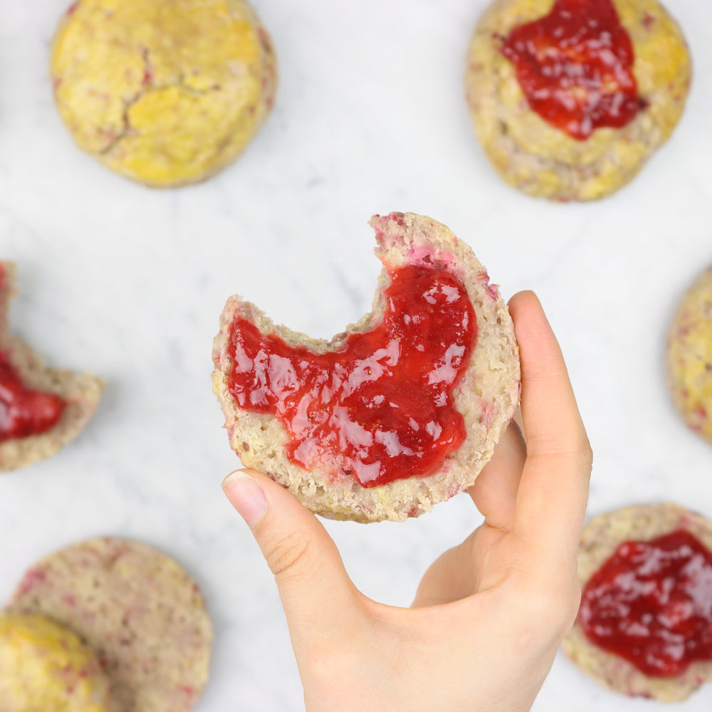 
            
                Load image into Gallery viewer, Homemade Strawberry Jam On Raspberry Scones | How To Cuisine
            
        