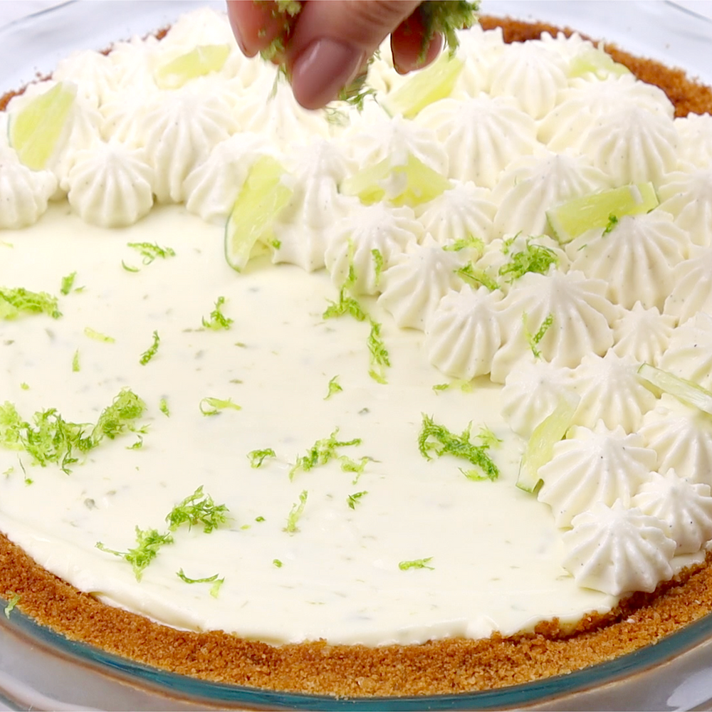 Sprinkling Lime Zest On the Easy No-Bake Cream Cheese Key Lime Pie | How To Cuisine