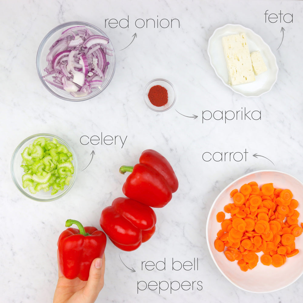 
            
                Load image into Gallery viewer, Stuffed Red Bell Peppers Ingredients | How To Cuisine
            
        